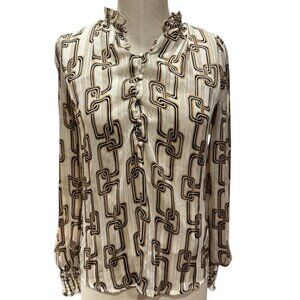 HAVER + BLAIR Chain Print Blouse – Ivory, Beige & Black – Size XS